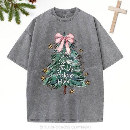 Oh Come Let Us Adore Him Christian Christmas Washed T-Shirt
