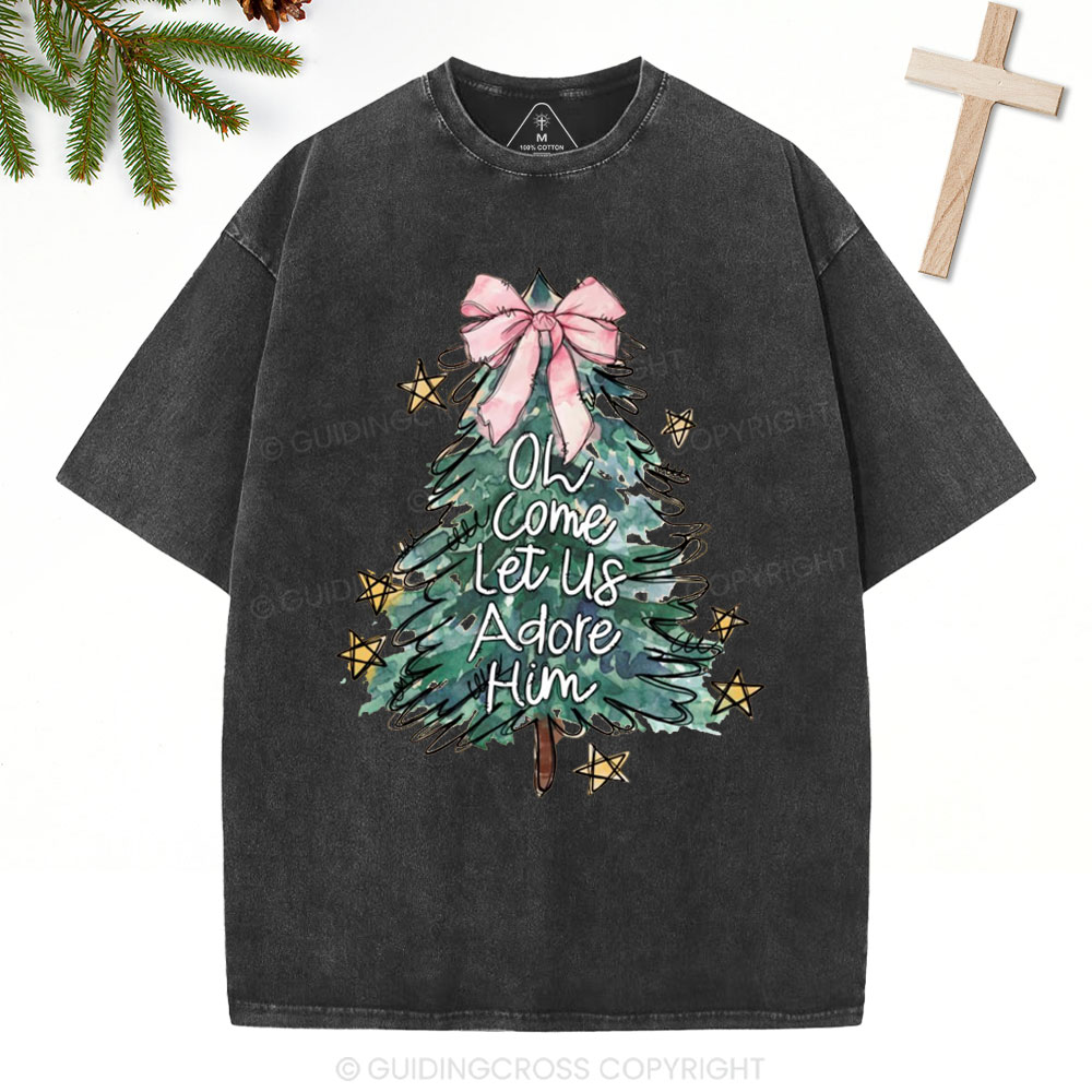 Oh Come Let Us Adore Him Christian Christmas Washed T-Shirt