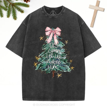 Oh Come Let Us Adore Him Christian Christmas Washed T-Shirt