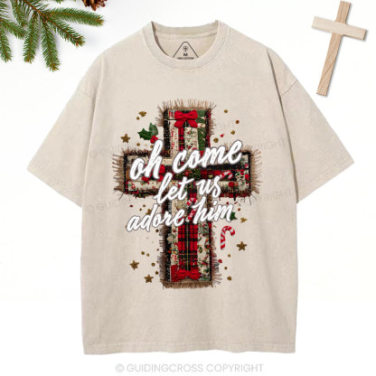 Oh Come Let Us Adore Him Christian Christmas Washed T-Shirt