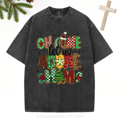 Oh Come Let Us Adore Him Christian Christmas Washed T-Shirt
