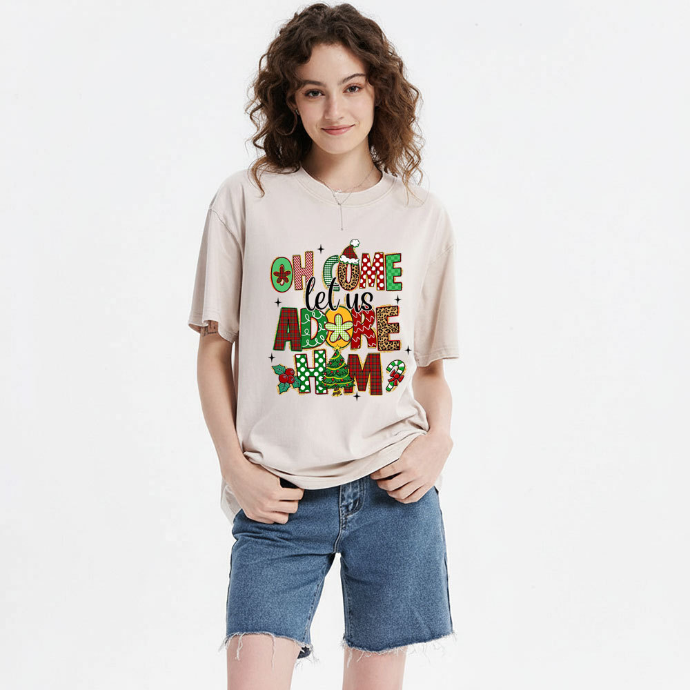 Oh Come Let Us Adore Him Christian Christmas Washed T-Shirt