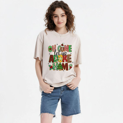 Oh Come Let Us Adore Him Christian Christmas Washed T-Shirt