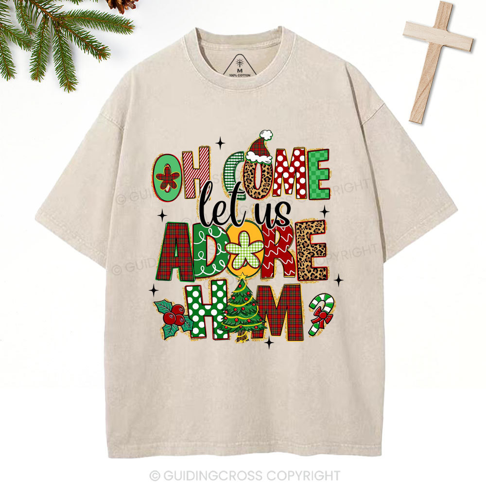 Oh Come Let Us Adore Him Christian Christmas Washed T-Shirt