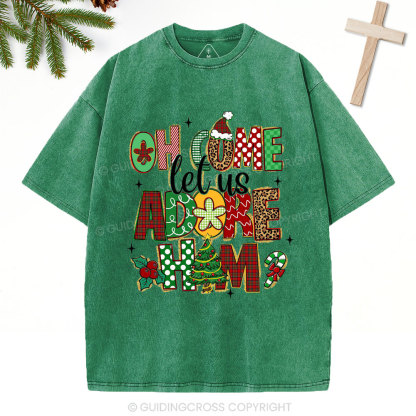 Oh Come Let Us Adore Him Christian Christmas Washed T-Shirt