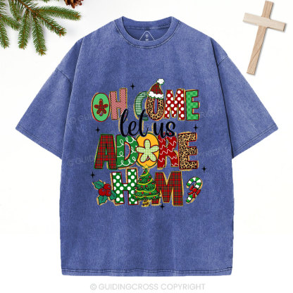 Oh Come Let Us Adore Him Christian Christmas Washed T-Shirt