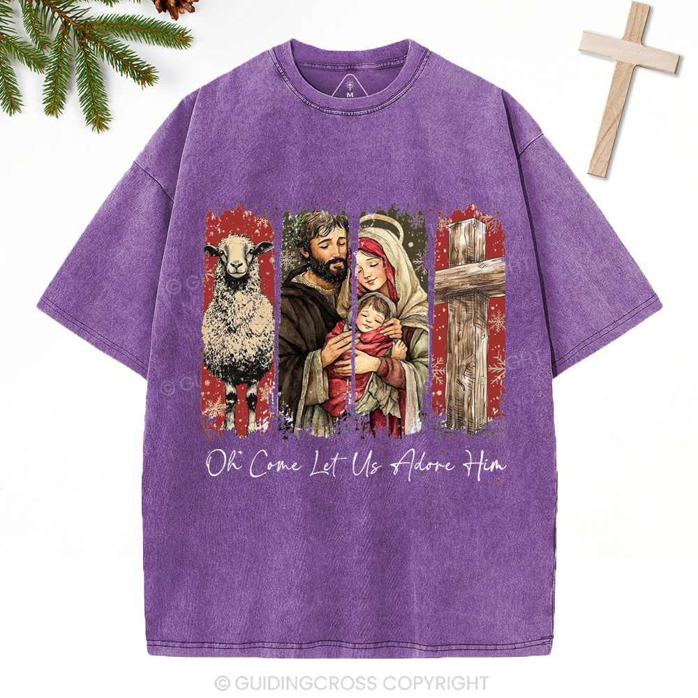 Oh Come Let Us Adore Him Christian Christmas Washed T-Shirt