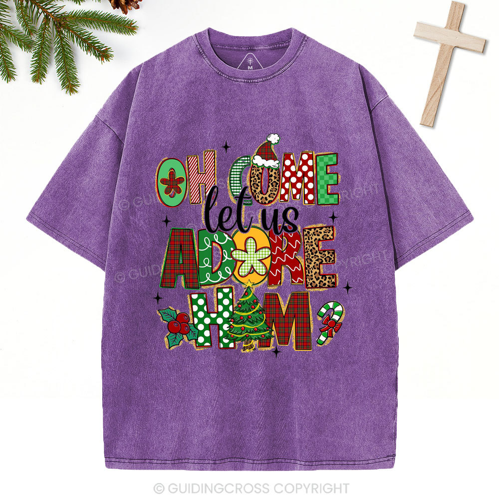 Oh Come Let Us Adore Him Christian Christmas Washed T-Shirt
