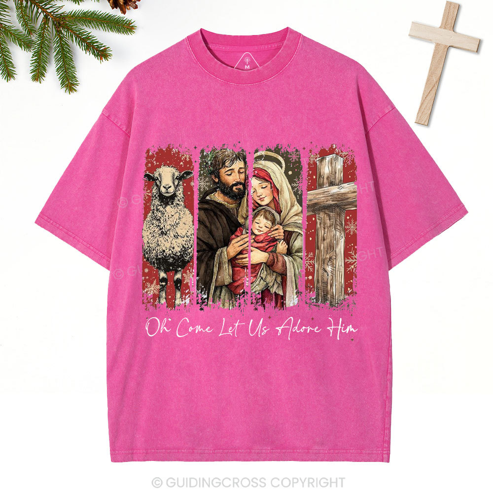 Oh Come Let Us Adore Him Christian Christmas Washed T-Shirt