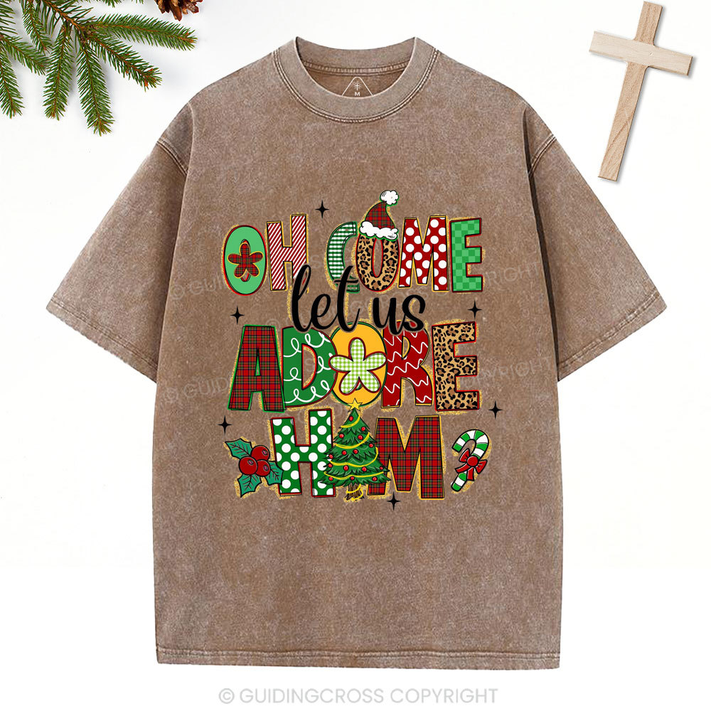Oh Come Let Us Adore Him Christian Christmas Washed T-Shirt