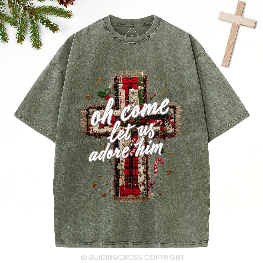 Oh Come Let Us Adore Him Christian Christmas Washed T-Shirt