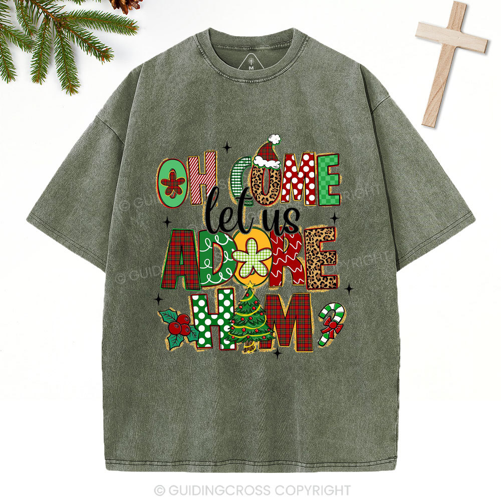 Oh Come Let Us Adore Him Christian Christmas Washed T-Shirt