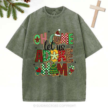Oh Come Let Us Adore Him Christian Christmas Washed T-Shirt