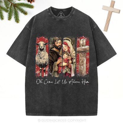 Oh Come Let Us Adore Him Christian Christmas Washed T-Shirt