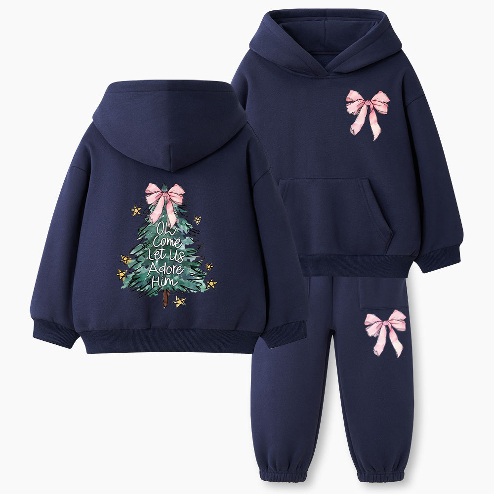 Oh Come Let Us Adore Him Christian Kid Fleece Hoodie Set