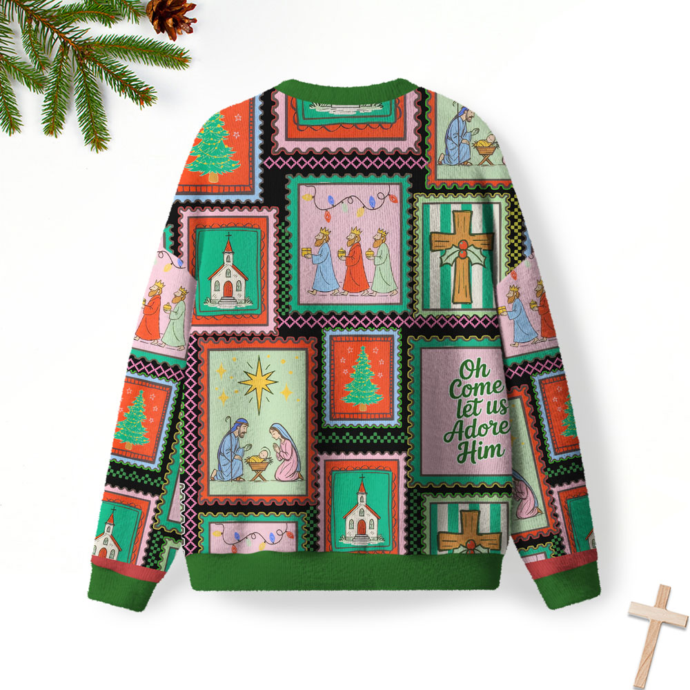 Oh Come Let Us Adore Him Christian Lightweight Sweater