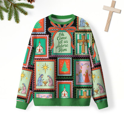 Oh Come Let Us Adore Him Christian Lightweight Sweater