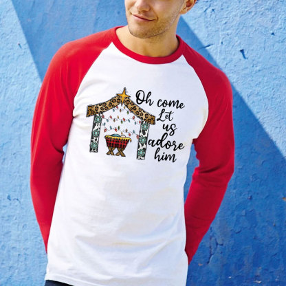 Oh Come Let Us Adore Him Christian Raglan Long Sleeve T-Shirt