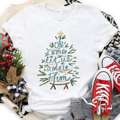 Oh Come Let Us Adore Him Christian T-Shirt