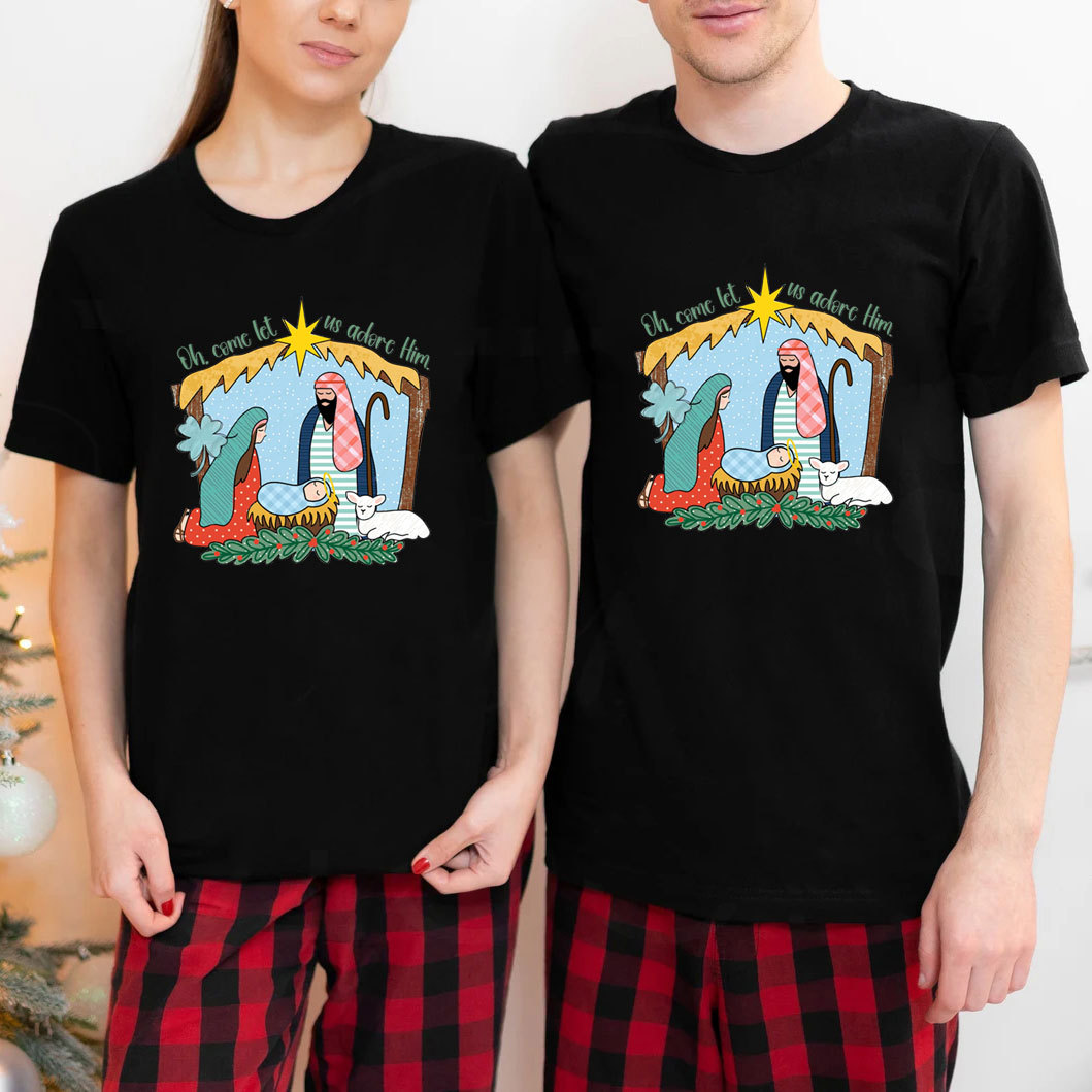 Oh Come Let Us Adore Him Christmas Christian Tee