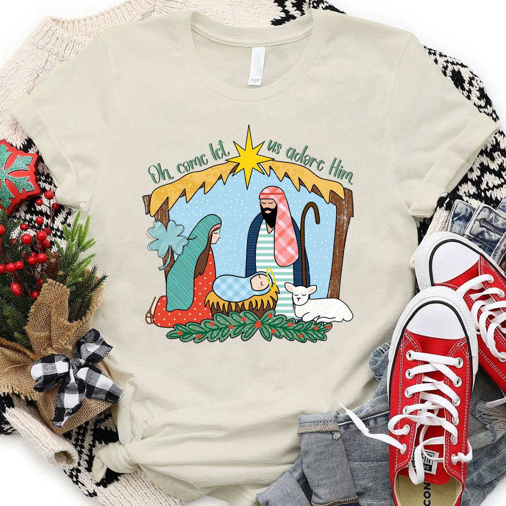 Oh Come Let Us Adore Him Christmas Christian Tee