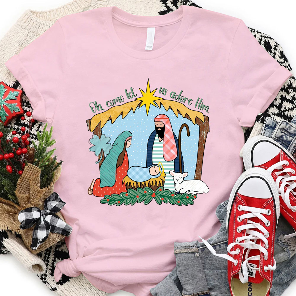 Oh Come Let Us Adore Him Christmas Christian Tee