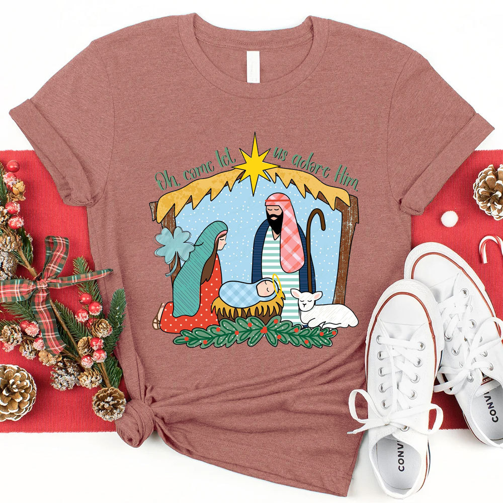 Oh Come Let Us Adore Him Christmas Christian Tee