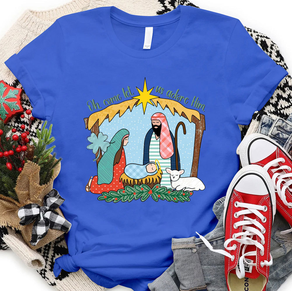 Oh Come Let Us Adore Him Christmas Christian Tee