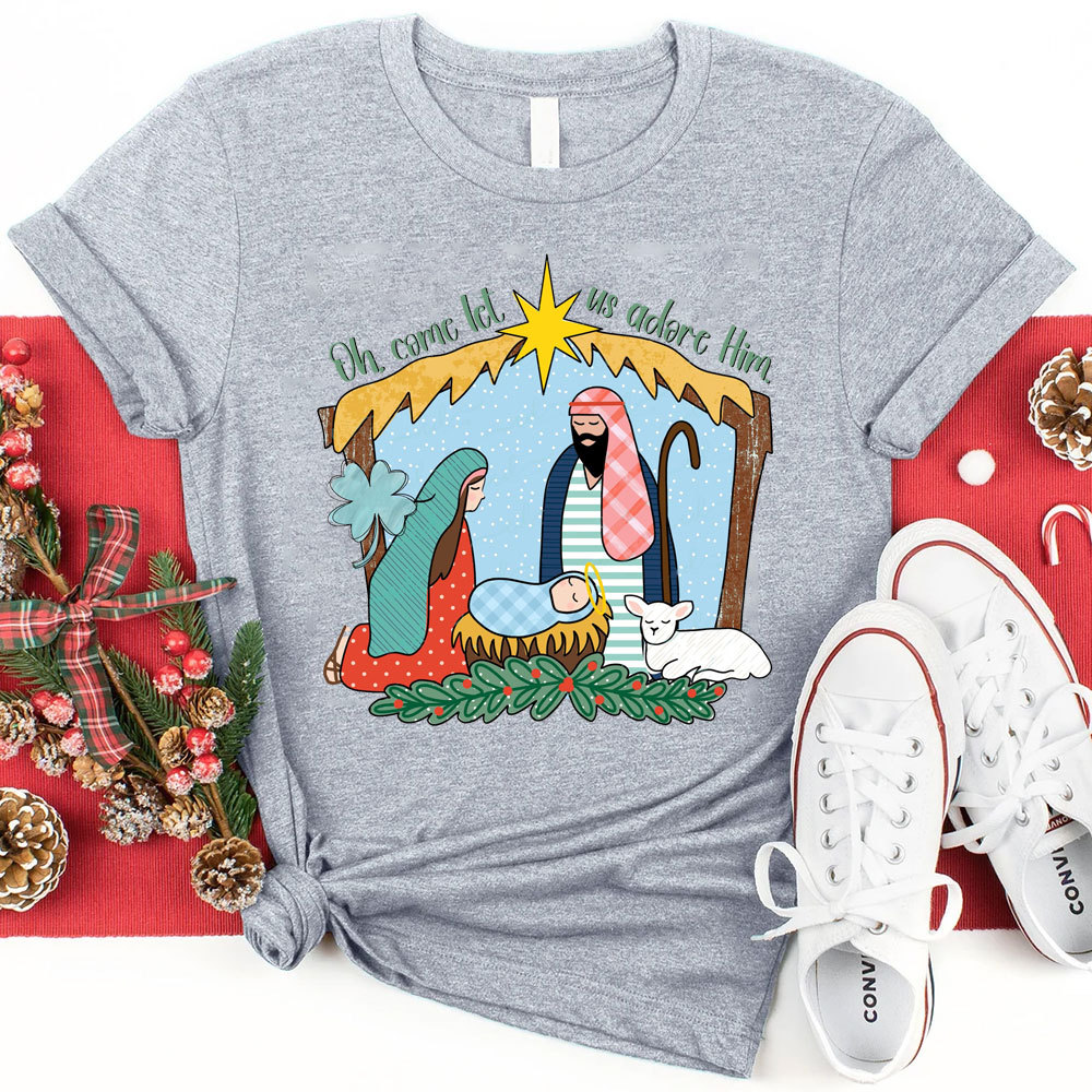 Oh Come Let Us Adore Him Christmas Christian Tee