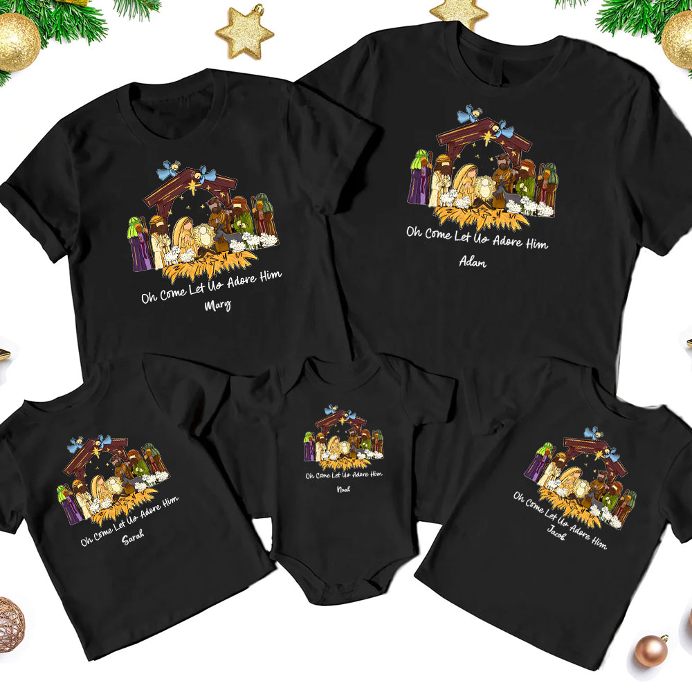 Oh Come Let Us Adore Him Christmas Family Matching Shirts