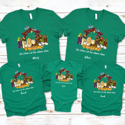 Oh Come Let Us Adore Him Christmas Family Matching Shirts