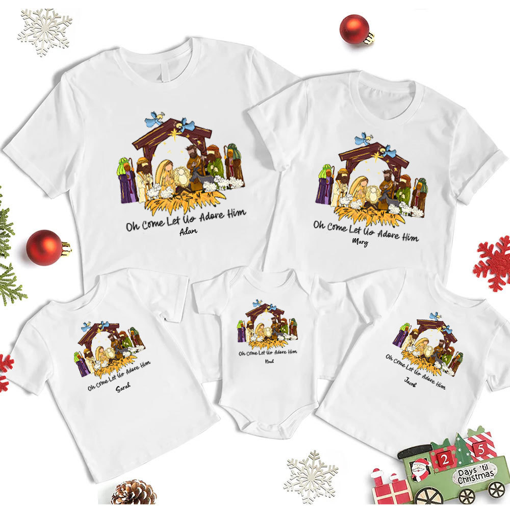 Oh Come Let Us Adore Him Christmas Family Matching Shirts