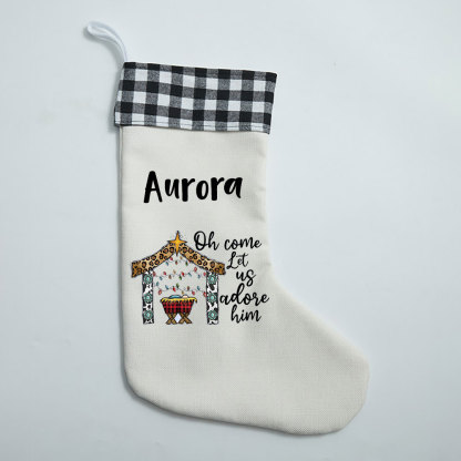 Oh Come Let Us Adore Him Jesus Christian Christmas Stocking