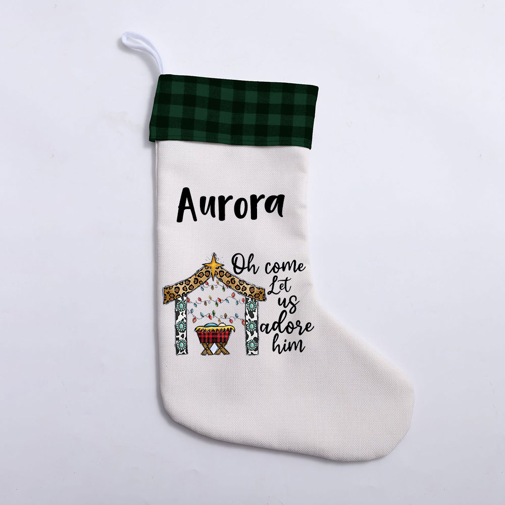 Oh Come Let Us Adore Him Jesus Christian Christmas Stocking