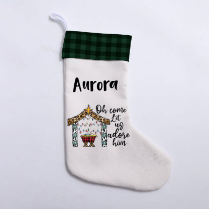 Oh Come Let Us Adore Him Jesus Christian Christmas Stocking