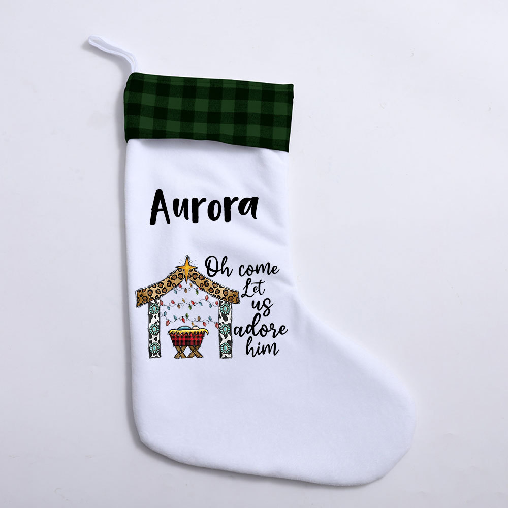 Oh Come Let Us Adore Him Jesus Christian Christmas Stocking