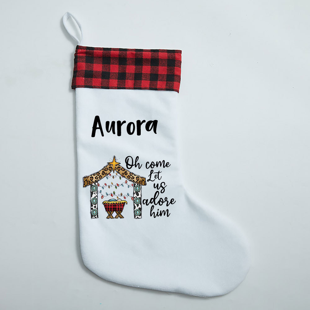 Oh Come Let Us Adore Him Jesus Christian Christmas Stocking