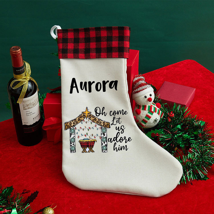 Oh Come Let Us Adore Him Jesus Christian Christmas Stocking