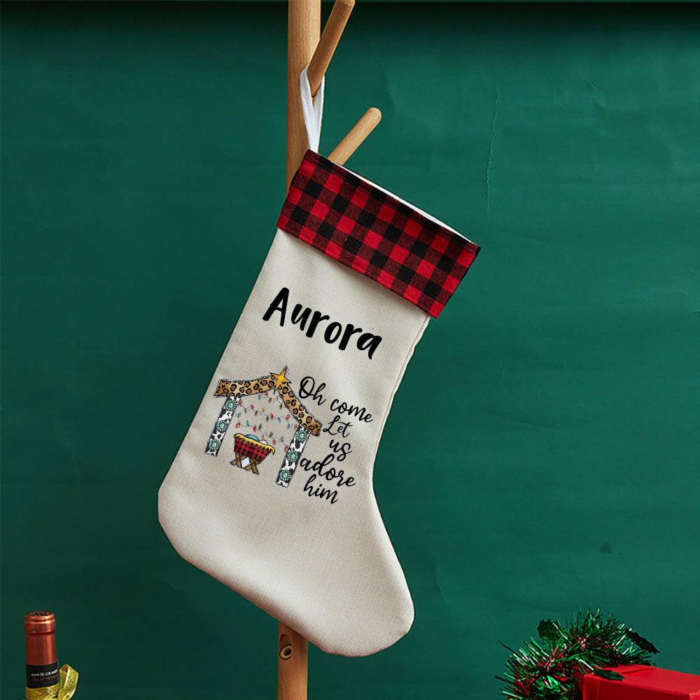 Oh Come Let Us Adore Him Jesus Christian Christmas Stocking