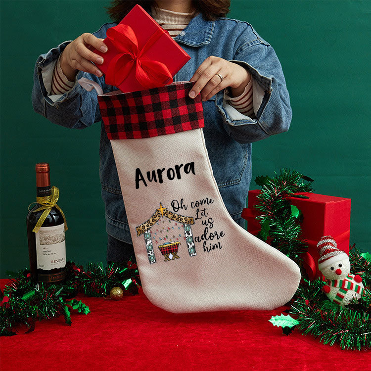 Oh Come Let Us Adore Him Jesus Christian Christmas Stocking