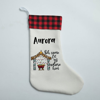 Oh Come Let Us Adore Him Jesus Christian Christmas Stocking