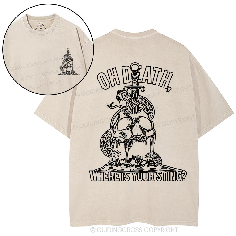 Oh Death Where Your Sting Christian Washed T-Shirt