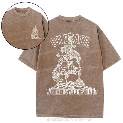 Oh Death Where Your Sting Christian Washed T-Shirt
