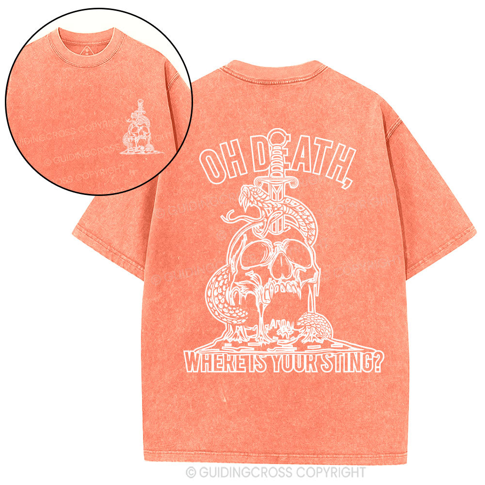 Oh Death Where Your Sting Christian Washed T-Shirt
