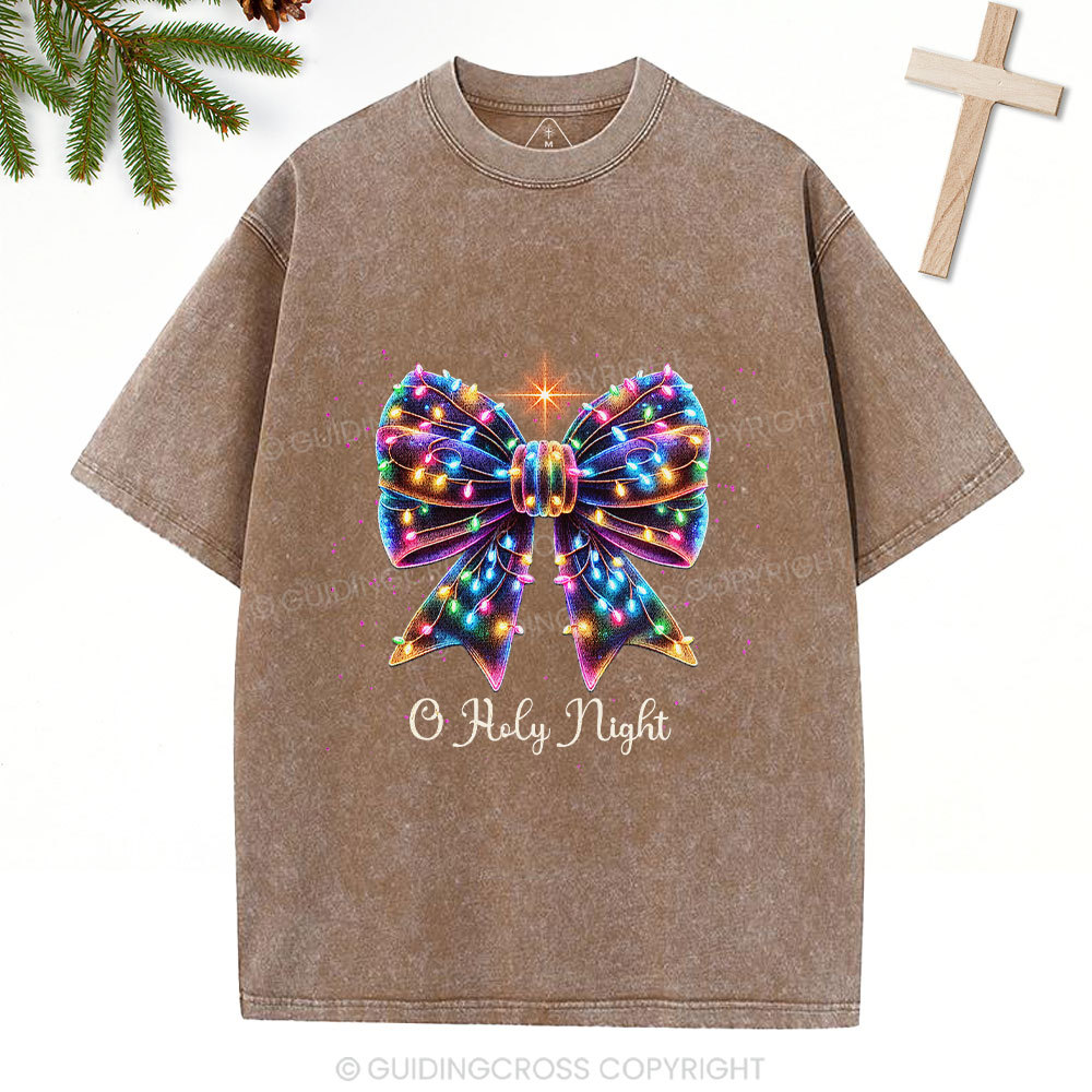 Oh Holy Night Bow Christmas Christian Washed T-Shirt