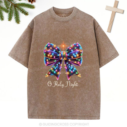 Oh Holy Night Bow Christmas Christian Washed T-Shirt