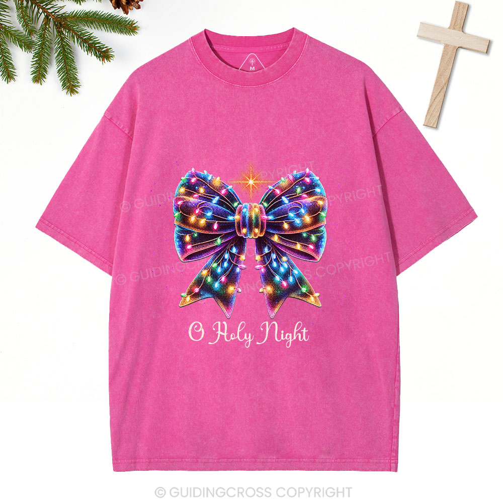 Oh Holy Night Bow Christmas Christian Washed T-Shirt