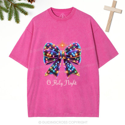 Oh Holy Night Bow Christmas Christian Washed T-Shirt