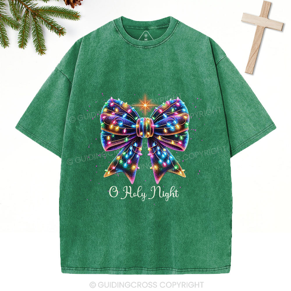 Oh Holy Night Bow Christmas Christian Washed T-Shirt