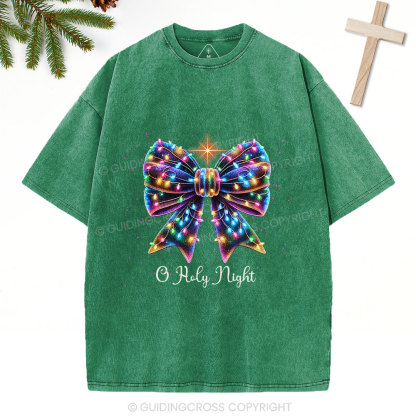 Oh Holy Night Bow Christmas Christian Washed T-Shirt